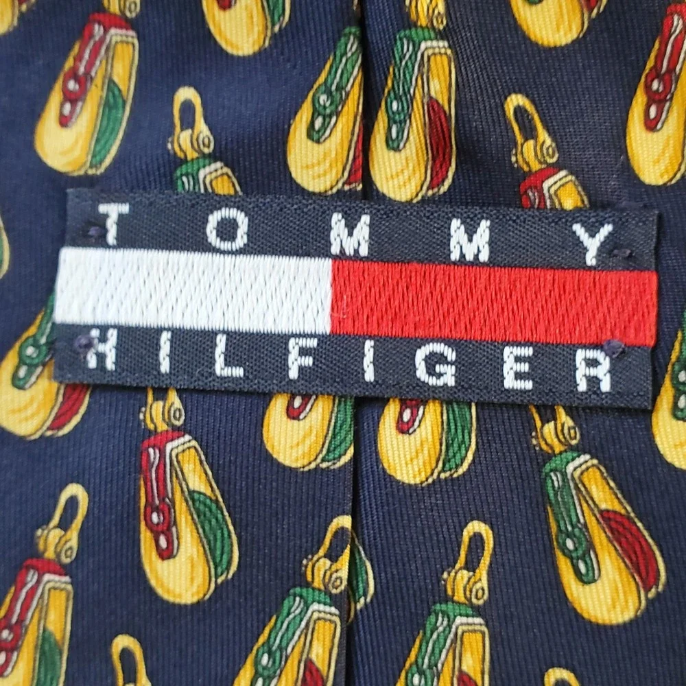 Tommy Hilfiger Mens Navy Blue Nautical Pulley Italian Silk Tie Made in USA